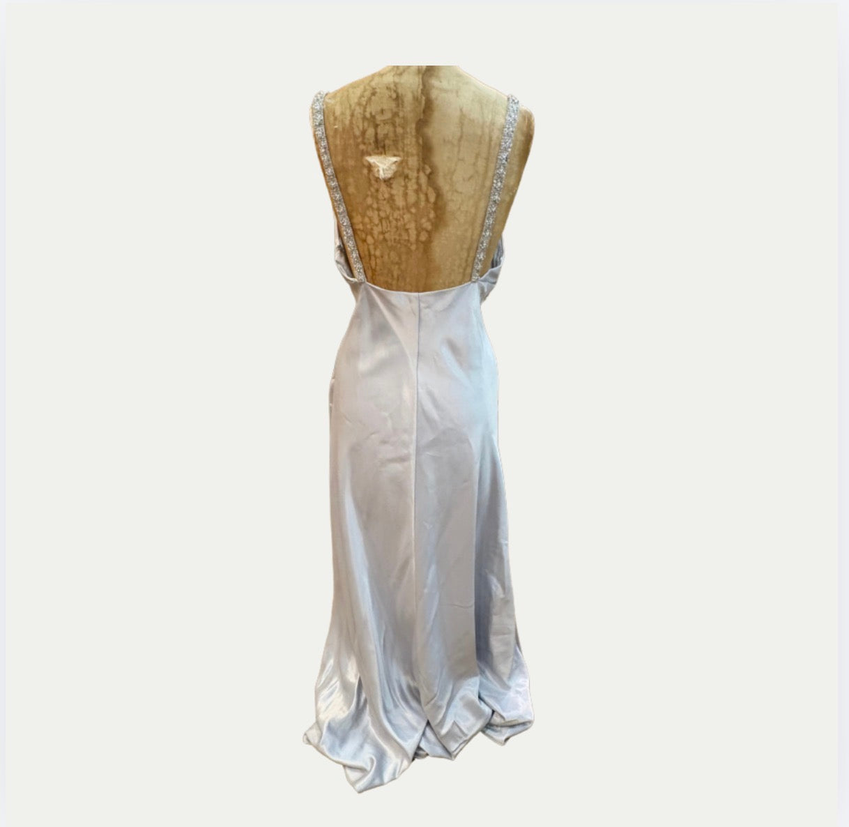 Vintage Light Grey Evening Gown With Beaded Accents
