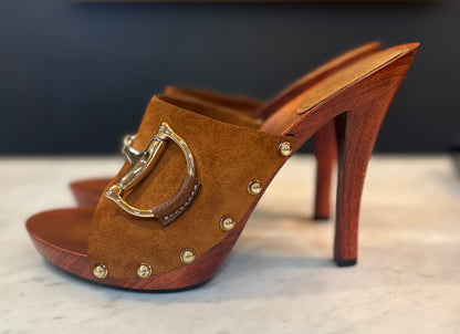 Brown Suede Gucci Bit Clogs (Size 9)
