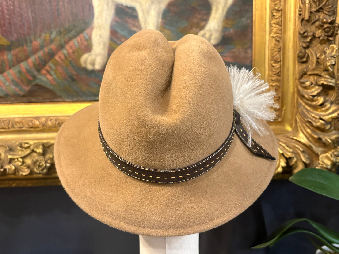 Vintage Caramel Felt Hat With Pheasant Feathers