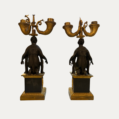 A Pair of 19th Century Ormolu and Ebonized Bronze Candelabras