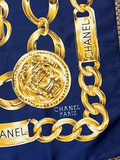 Vintage 1990s Chanel Navy Silk Scarf