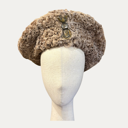 Vintage Fredrick Fox Curly Lamb Hat With Brass Detail