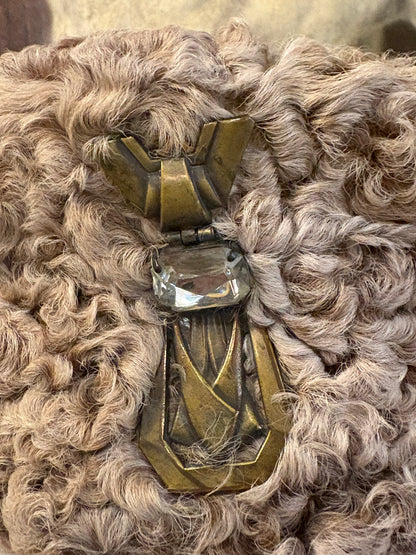 Vintage Fredrick Fox Curly Lamb Hat With Brass Detail