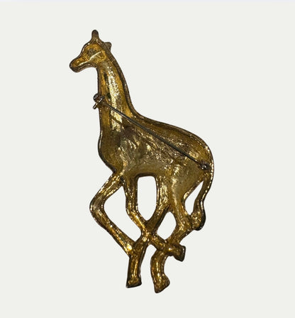 Vintage Brass & Enamel Girafe Brooch