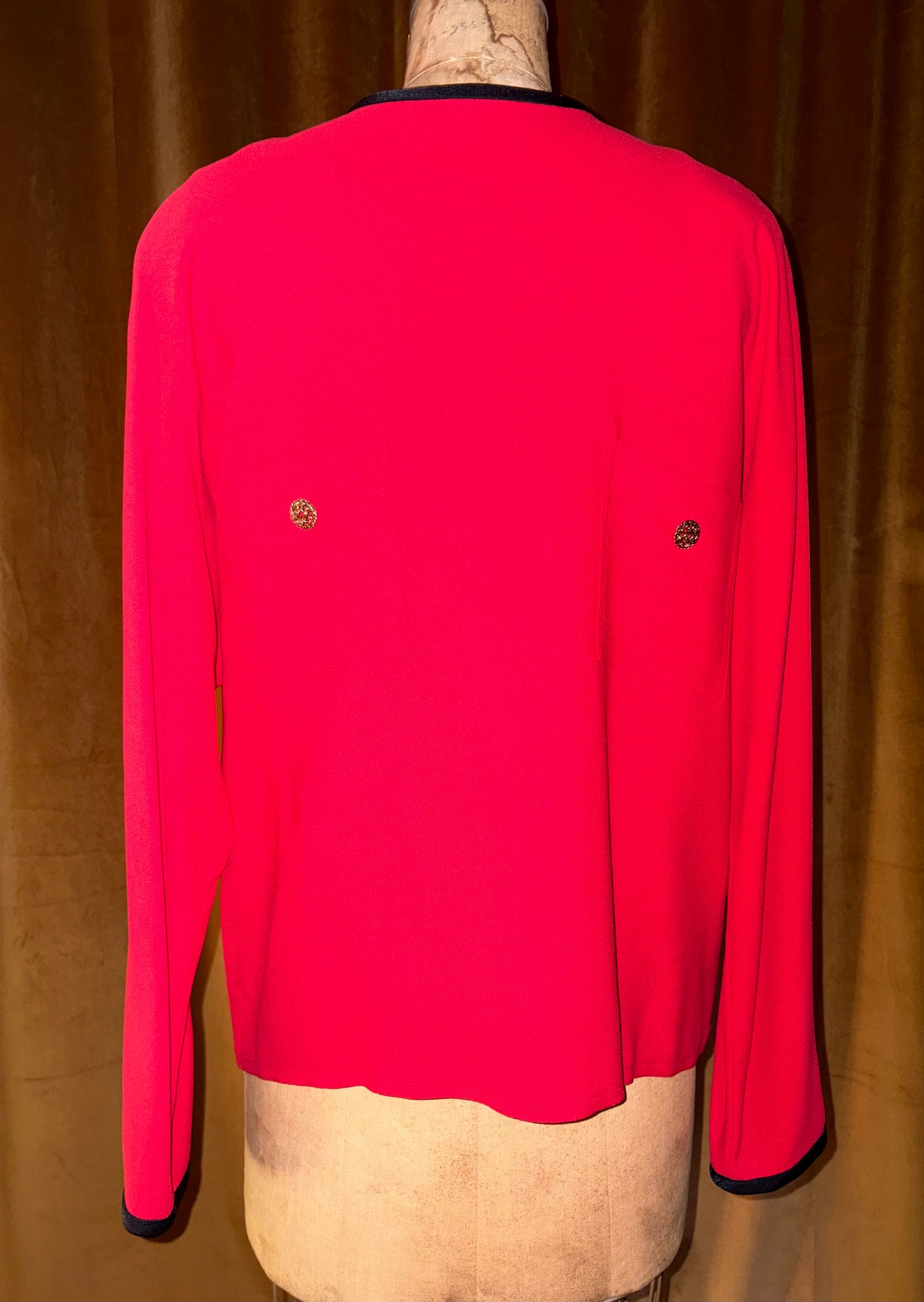 Vintage Red And Black Chiffon Blouse (Size L)