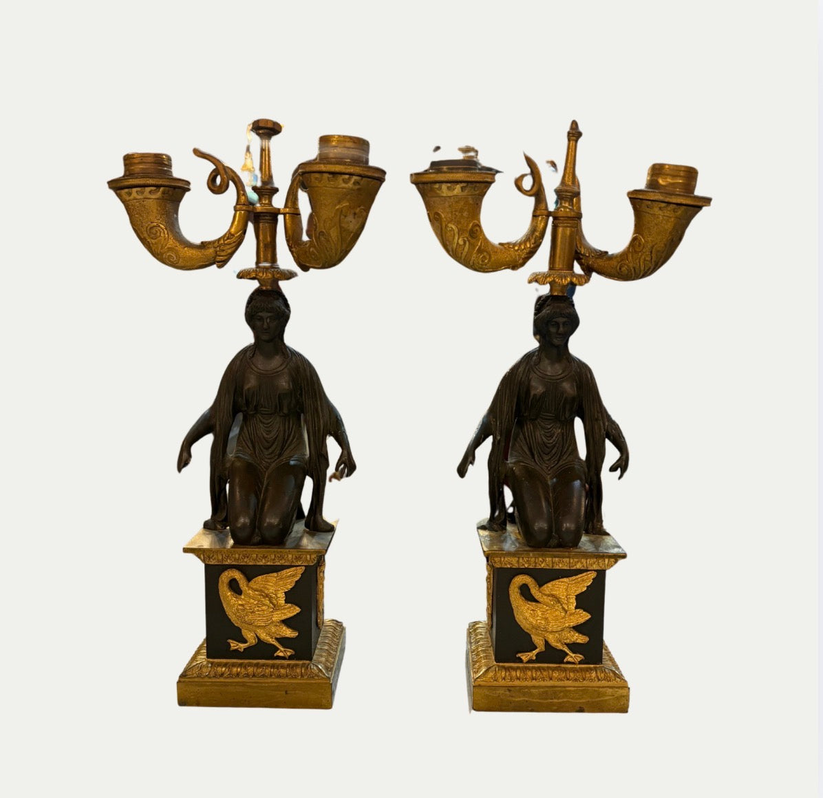 A Pair of 19th Century Ormolu and Ebonized Bronze Candelabras