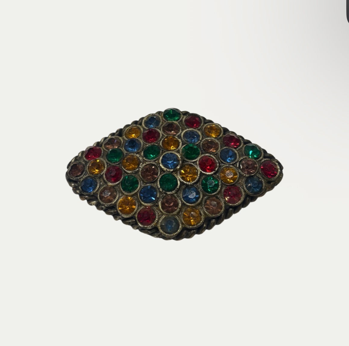 Antique 1920s Rainbow Glass Rope Edged Diamond Brooch