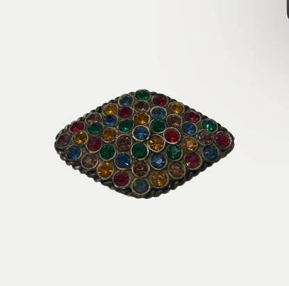 Antique 1920s Rainbow Glass Rope Edged Diamond Brooch