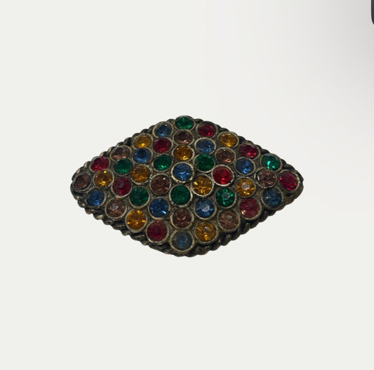 Antique 1920s Rainbow Glass Rope Edged Diamond Brooch