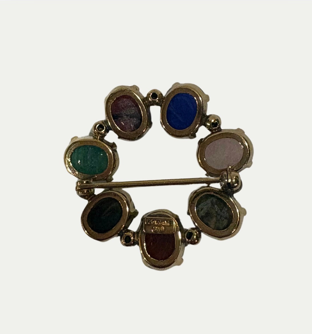 Vintage Gemstone Circle Brooch