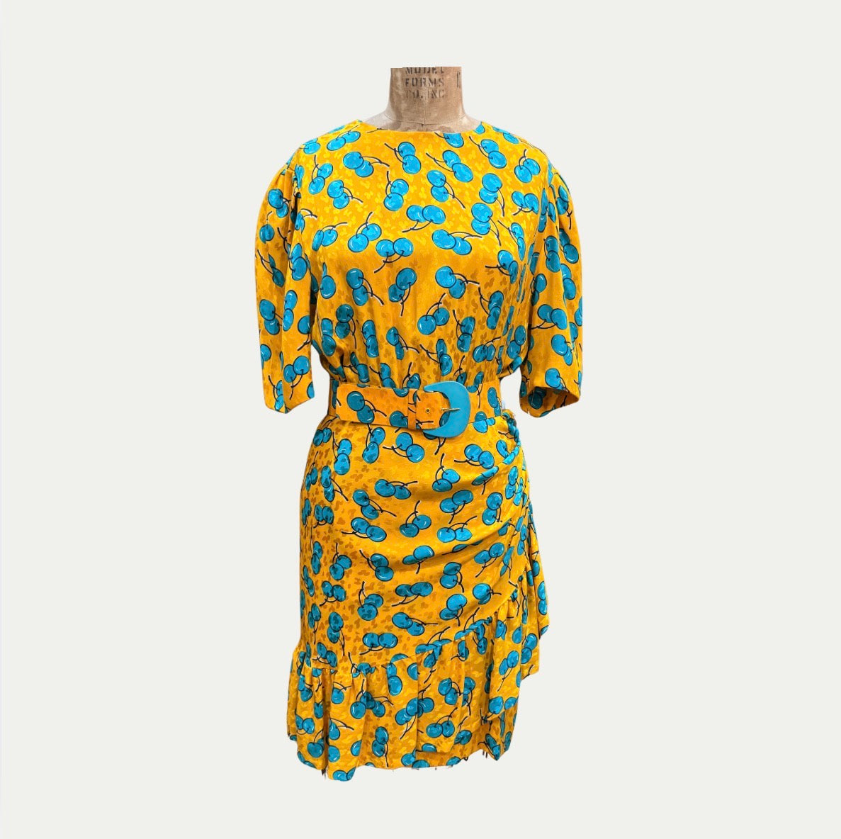 Givenchy Blue And Yellow Cherry Silk Dress (Size S)