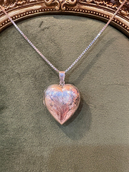 Vintage Etched Sterling Silver Locket