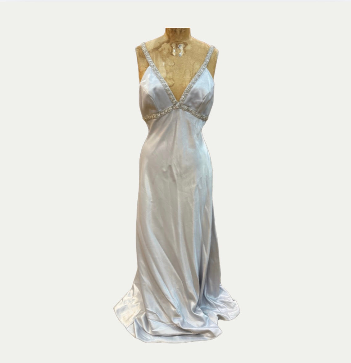 Vintage Light Grey Evening Gown With Beaded Accents