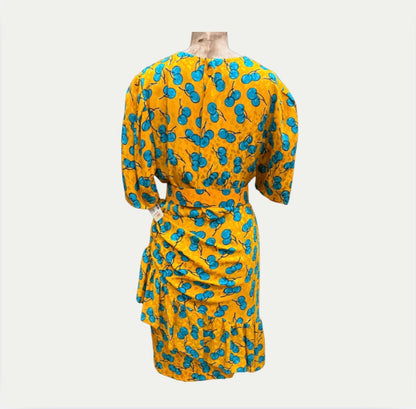Givenchy Blue And Yellow Cherry Silk Dress (Size S)