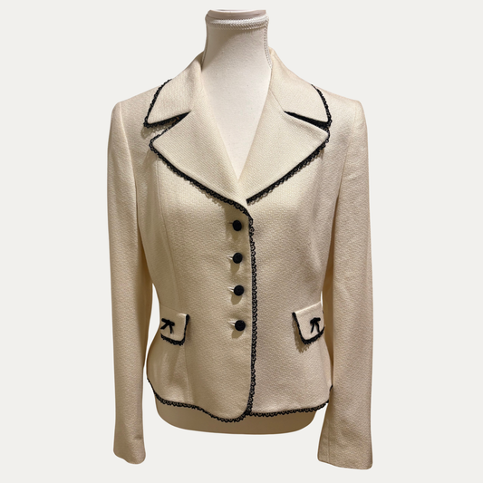 Tahari Cream Tweed Blazer With Bows (Size 8 US)