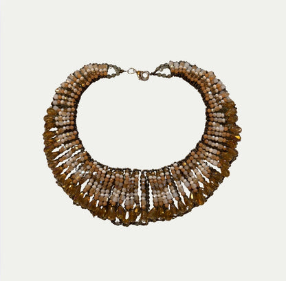Hand Beaded Pink Bib Necklace