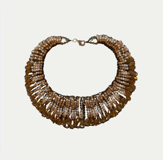 Hand Beaded Pink Bib Necklace