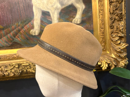 Vintage Caramel Felt Hat With Pheasant Feathers