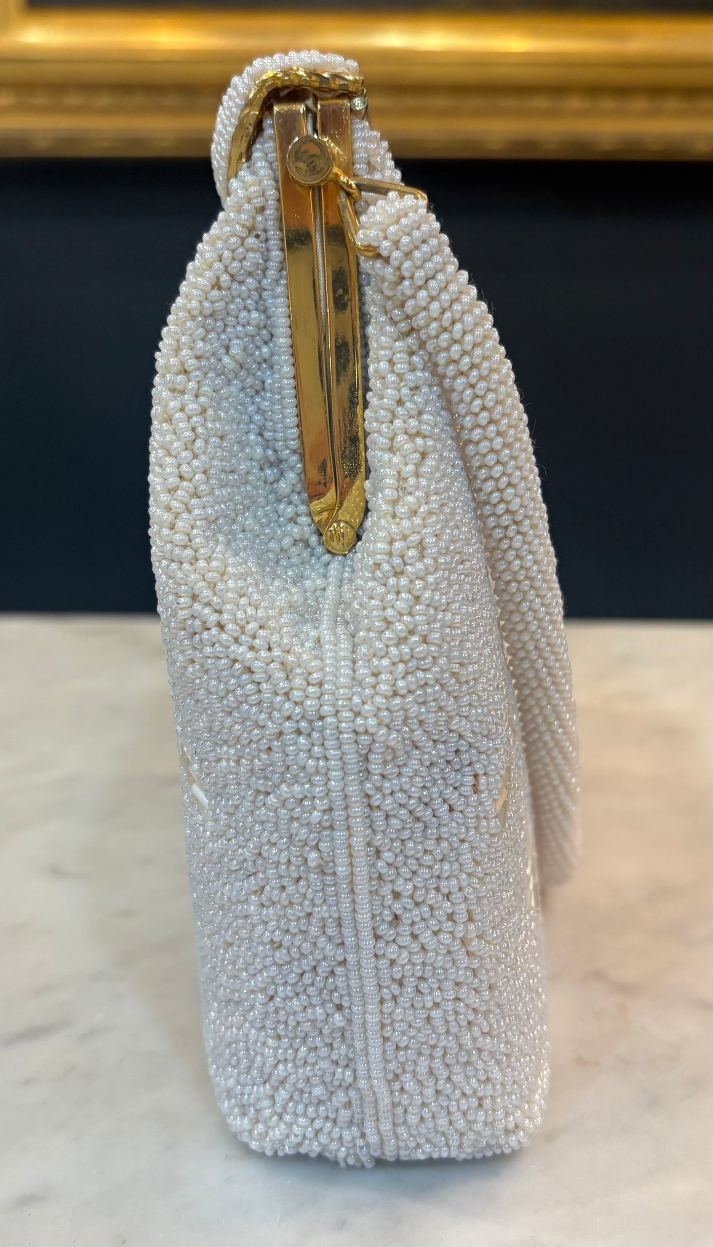 Vintage White Beaded Evening Bag