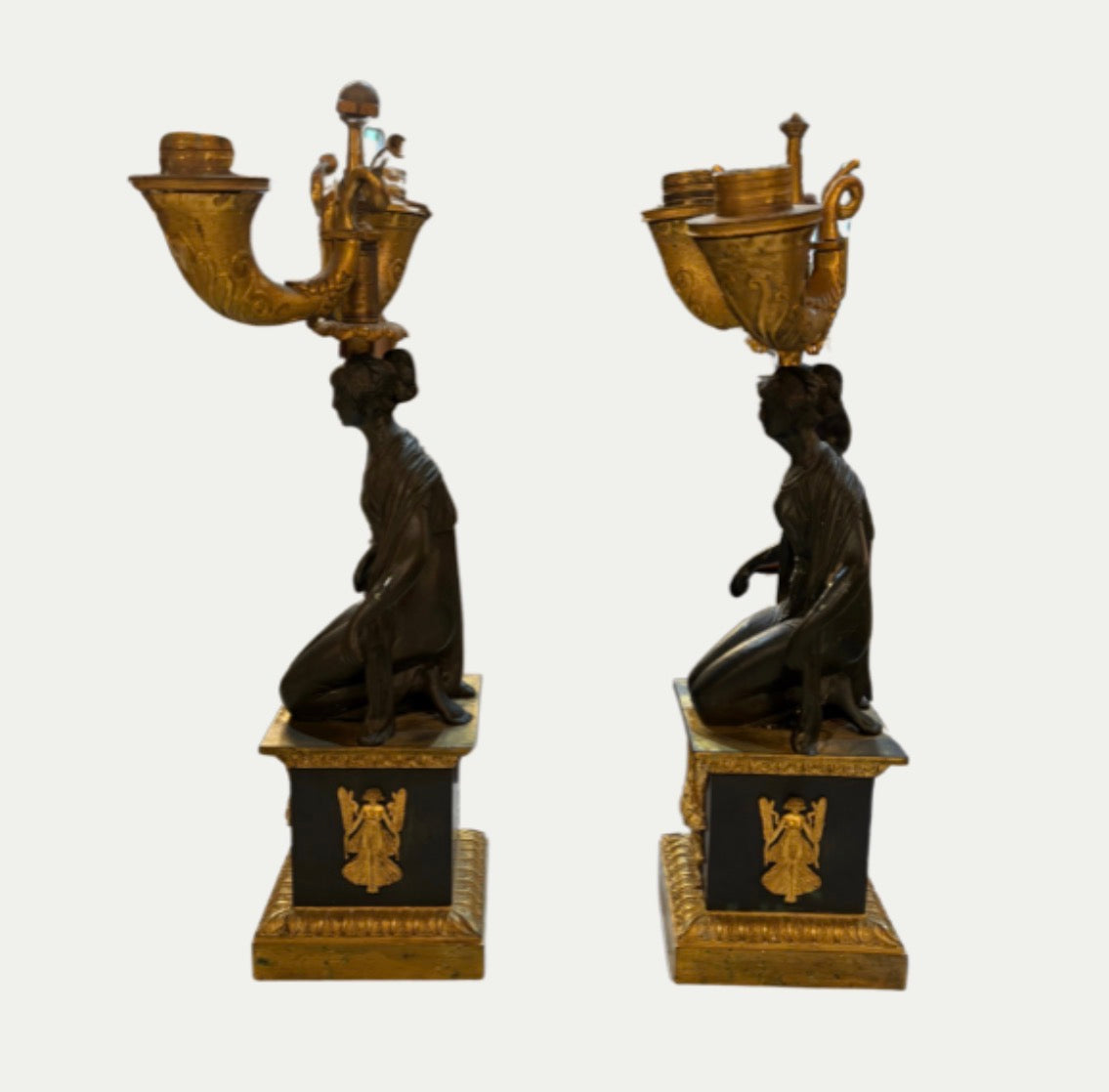 A Pair of 19th Century Ormolu and Ebonized Bronze Candelabras