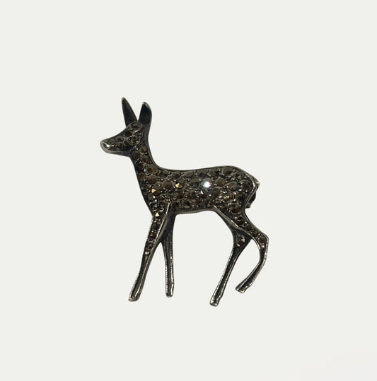 Vintage Sterling Silver Marcastite Fawn Brooch