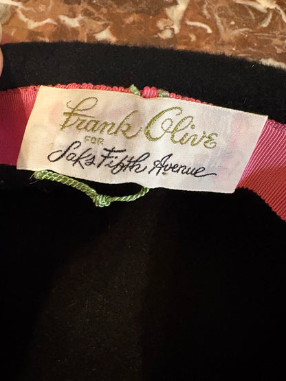 Vintage Frank Olive Black Studded Pillbox Hat