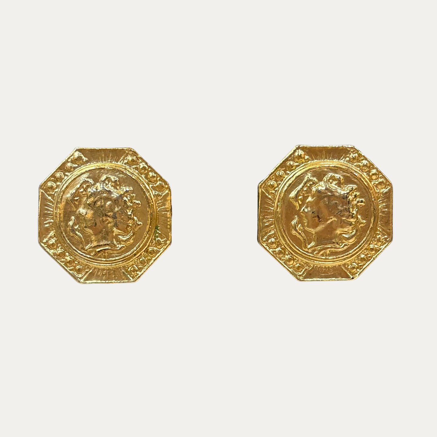 Vintage Gold Medallion Coin Earrings.