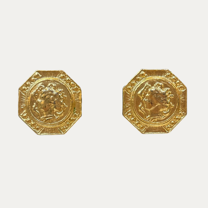 Vintage Gold Medallion Coin Earrings.
