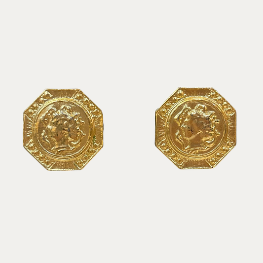 Vintage Gold Medallion Coin Earrings.