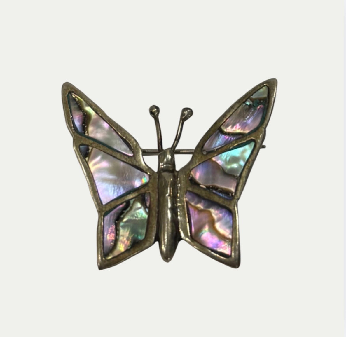 Vintage Sterling Silver & Mother Of Pearl Butterfly Brooch