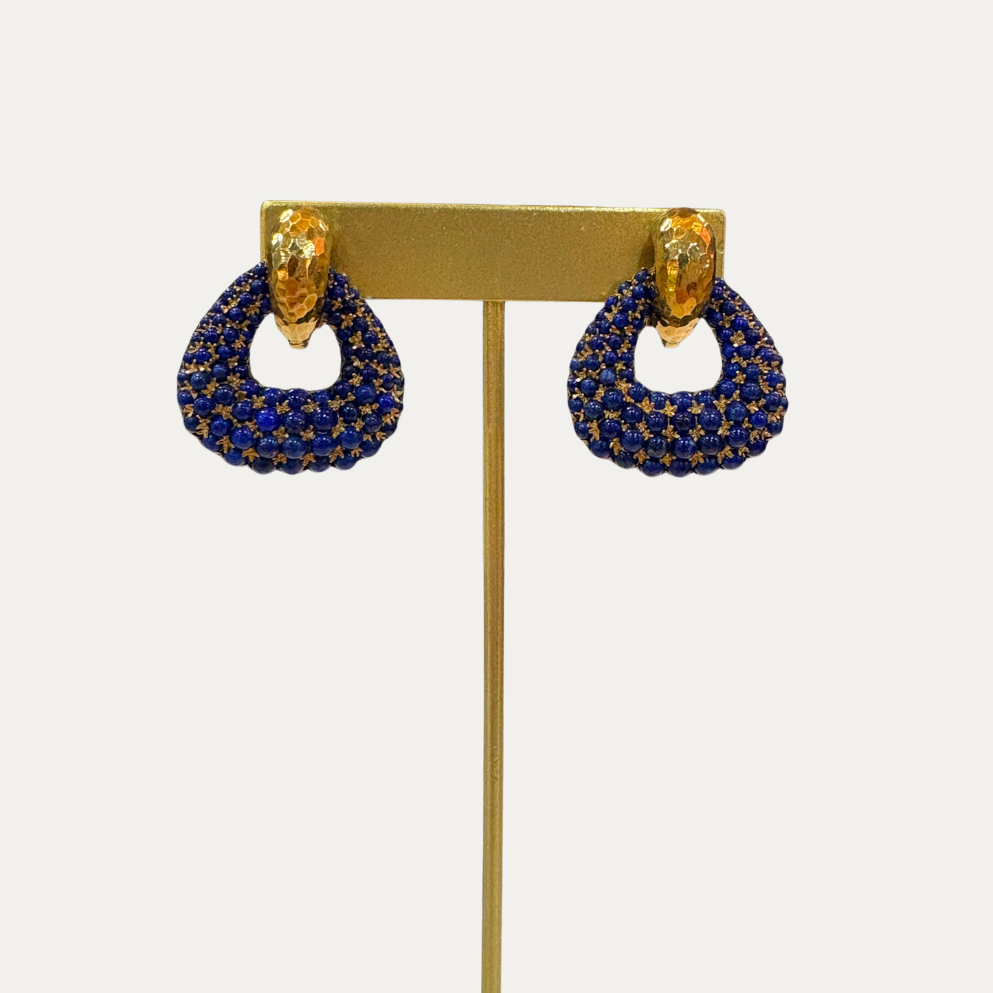 Vintage 18k Gold And Lapis Lazuli Triangle Clip Earrings
