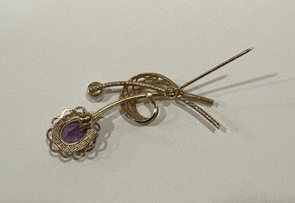 Sterling Silver And Amethyst Flower Brooch