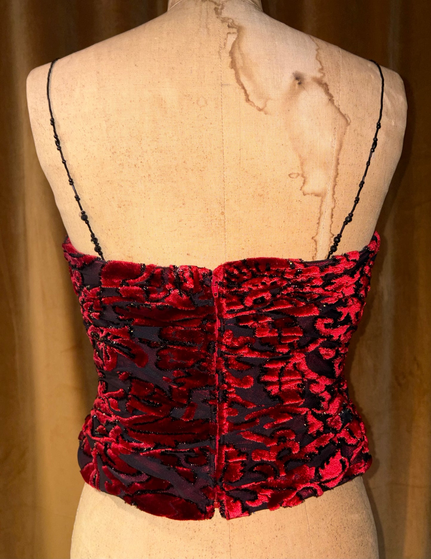 Vintage Kay Unger Beaded Strap Velvet Bustier Top (Size M)