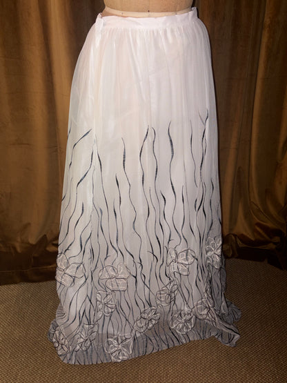 Vintage Cheta B Embroidered Tulle Maxi Skirt (Size 8)