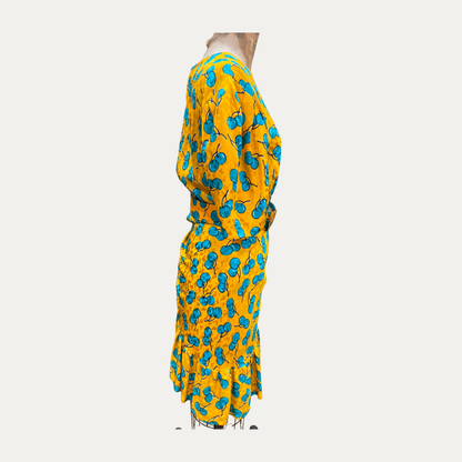 Givenchy Blue And Yellow Cherry Silk Dress (Size S)