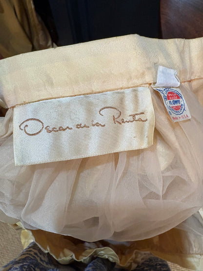 Vintage Oscar De La Renta Yellow Satin Maxi Skirt (Size 6)