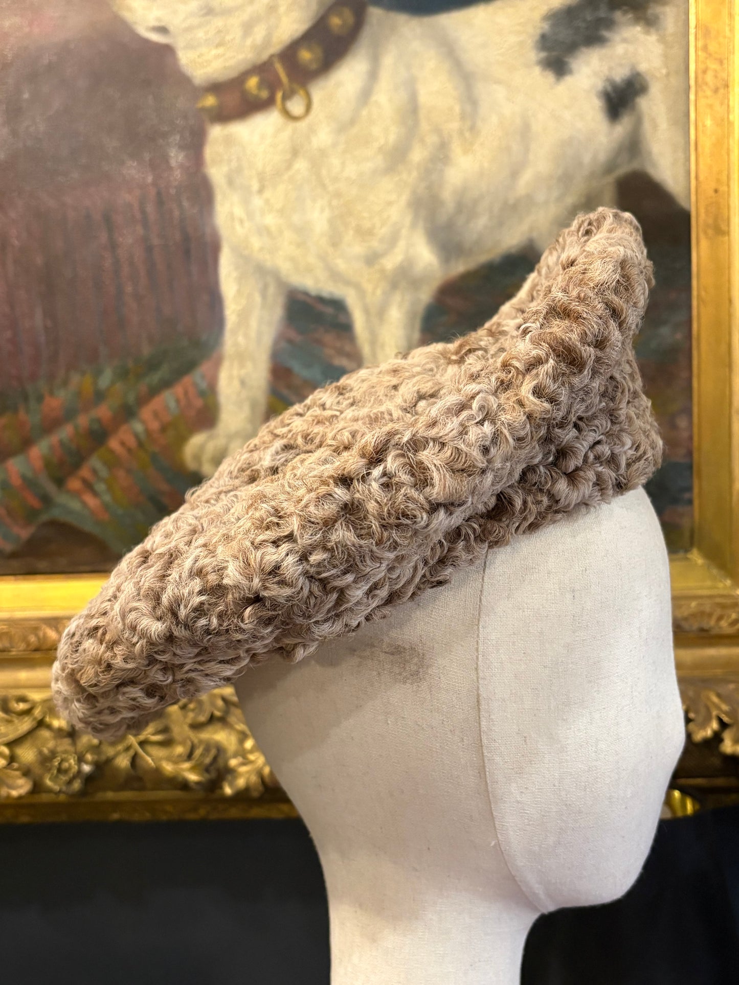 Vintage Fredrick Fox Curly Lamb Hat With Brass Detail