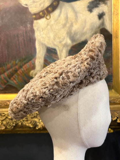 Vintage Fredrick Fox Curly Lamb Hat With Brass Detail