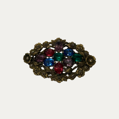 Antique 1920s Rainbow Glass Flower Edged Diamond Brooch
