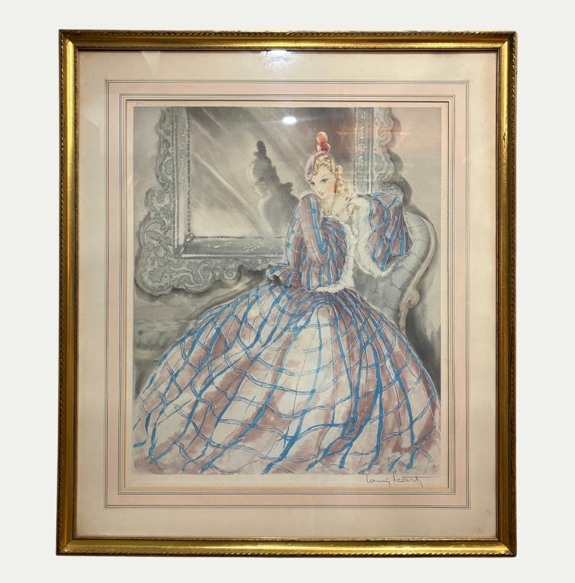 Original 1937 Etching By Louis Icart: "Girl In Crinoline"