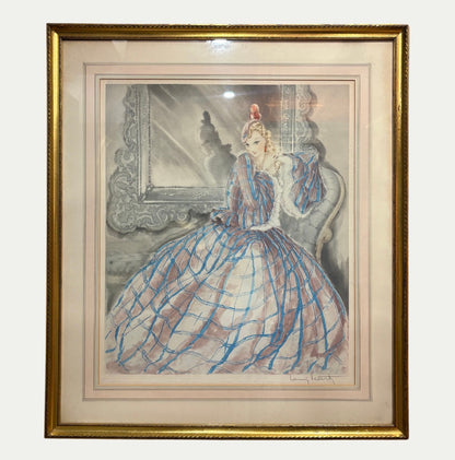 Original 1937 Etching By Louis Icart: "Girl In Crinoline"