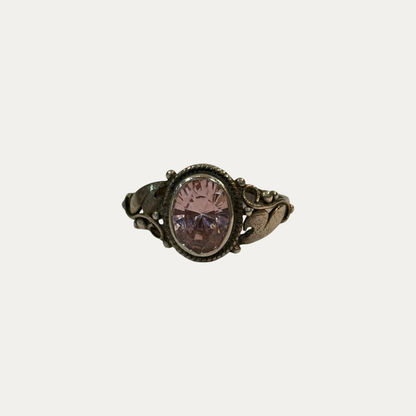 Vintage Sterling Silver And Pink Crystal Ring (Size 5)