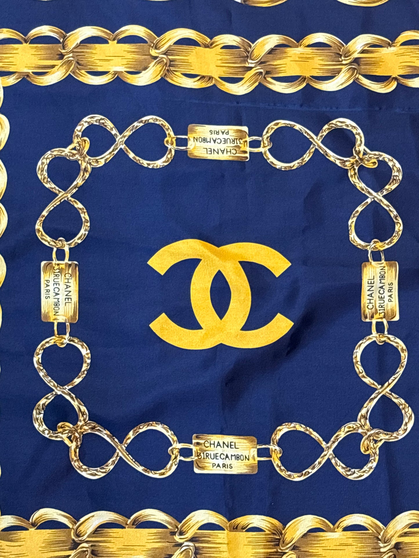 Vintage 1990s Chanel Navy Silk Scarf
