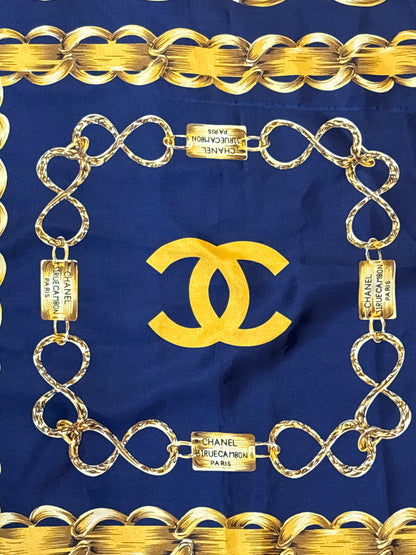 Vintage 1990s Chanel Navy Silk Scarf