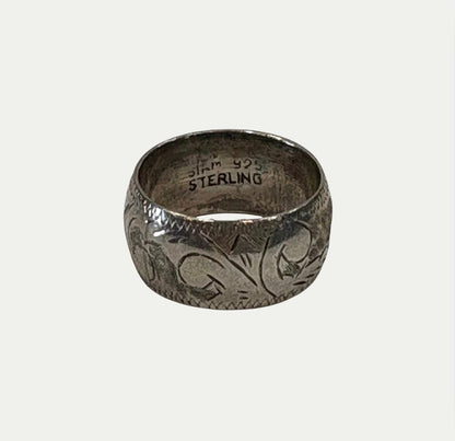 Vintage Etched Sterling Silver Ring