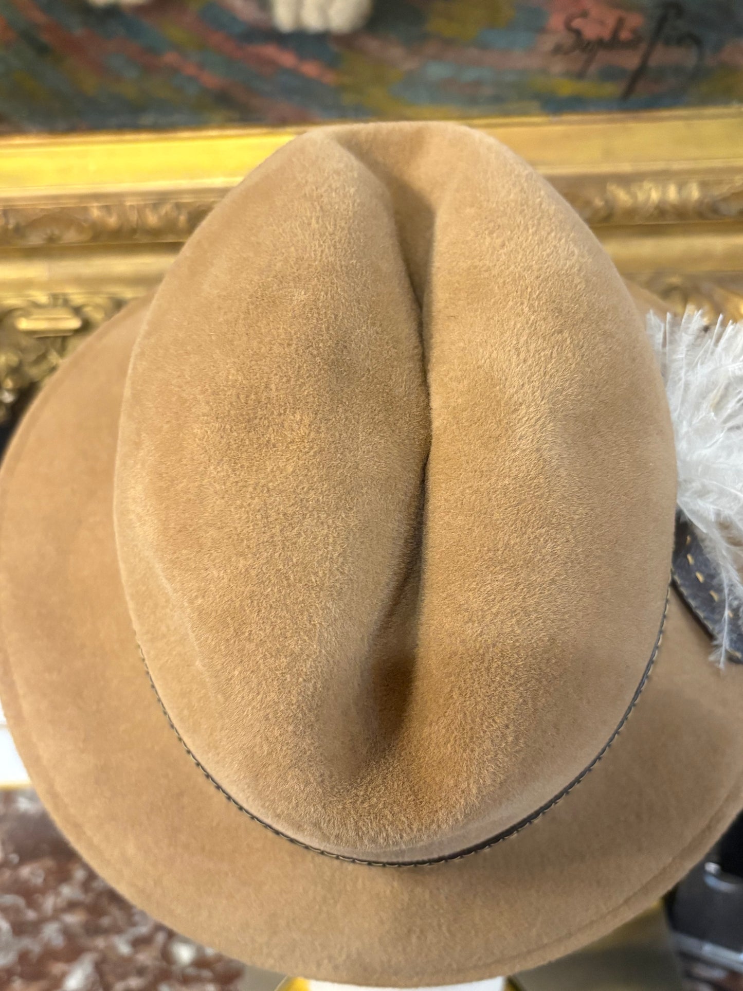 Vintage Caramel Felt Hat With Pheasant Feathers