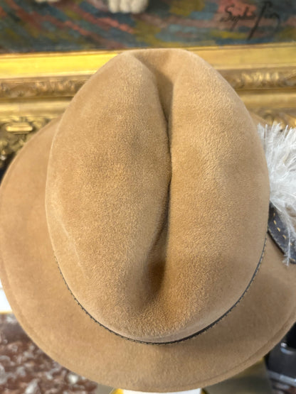 Vintage Caramel Felt Hat With Pheasant Feathers