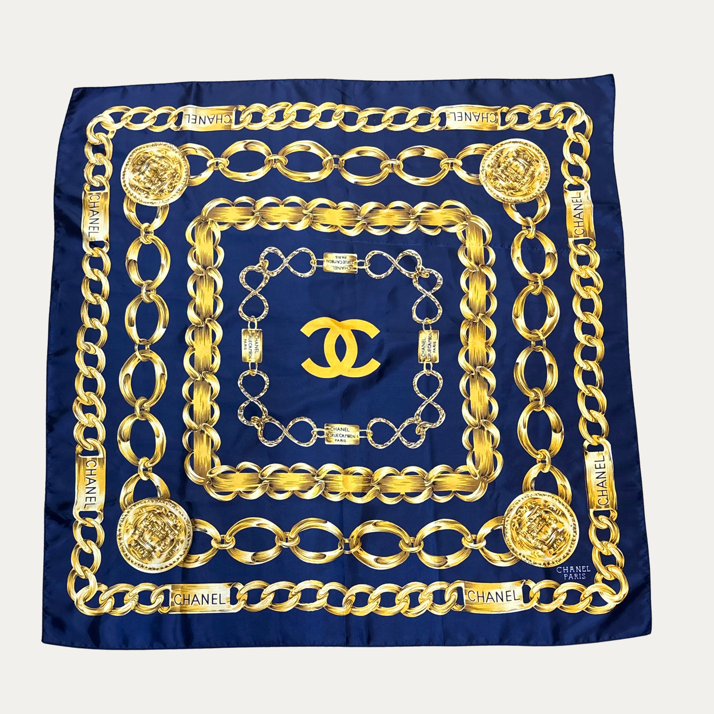 Vintage 1990s Chanel Navy Silk Scarf