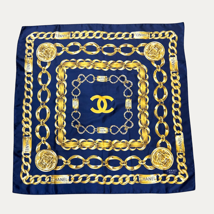 Vintage 1990s Chanel Navy Silk Scarf