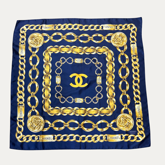 Vintage 1990s Chanel Navy Silk Scarf